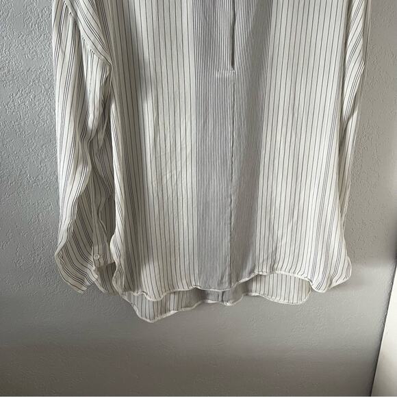 Vince Sheer White Stiped Silk Popover Blouse - Picture 4 of 9